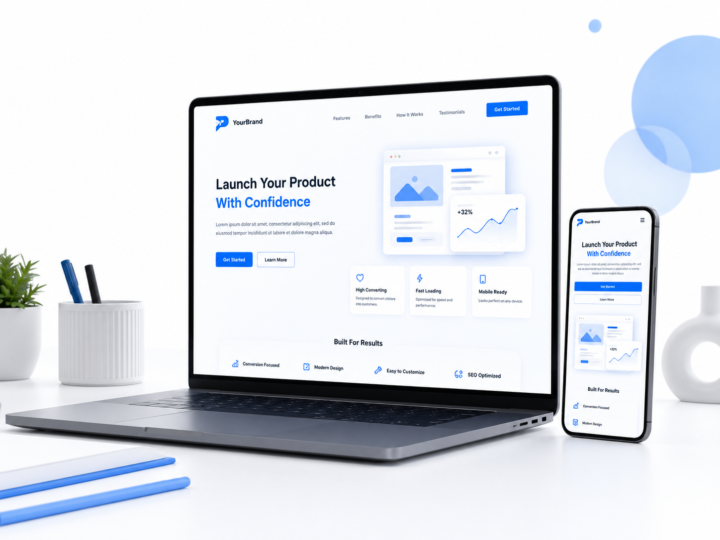 PageLaunchStudio landing page service mockup showing a clean landing page layout